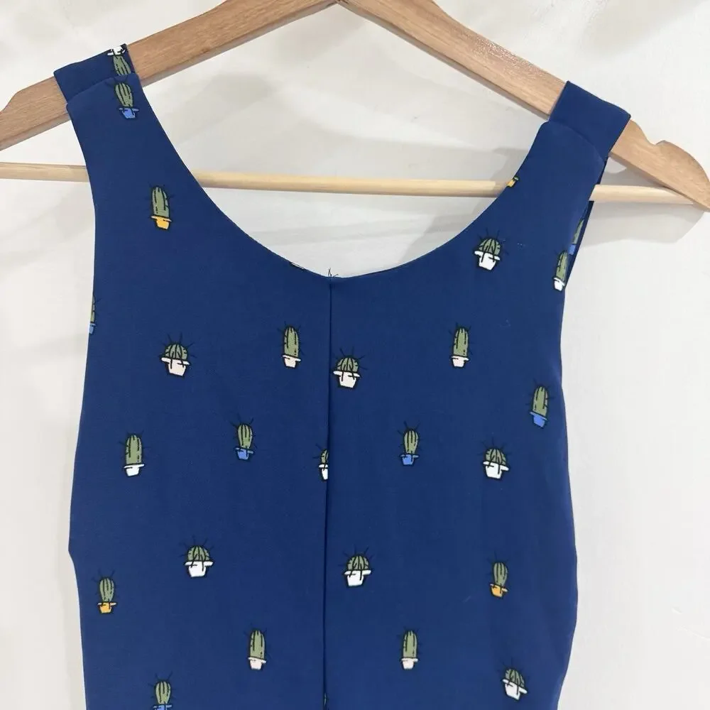 Zara Navy Cactus Print Criss Cross Back Shorts Romper Medium 13-3029 - Picture 7 of 8